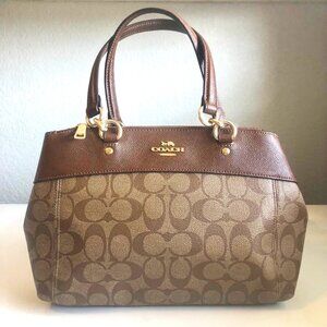 COACH Mini Brooke CarryAll Bag Signature Coated Canvas Leather Brown MSRP $385